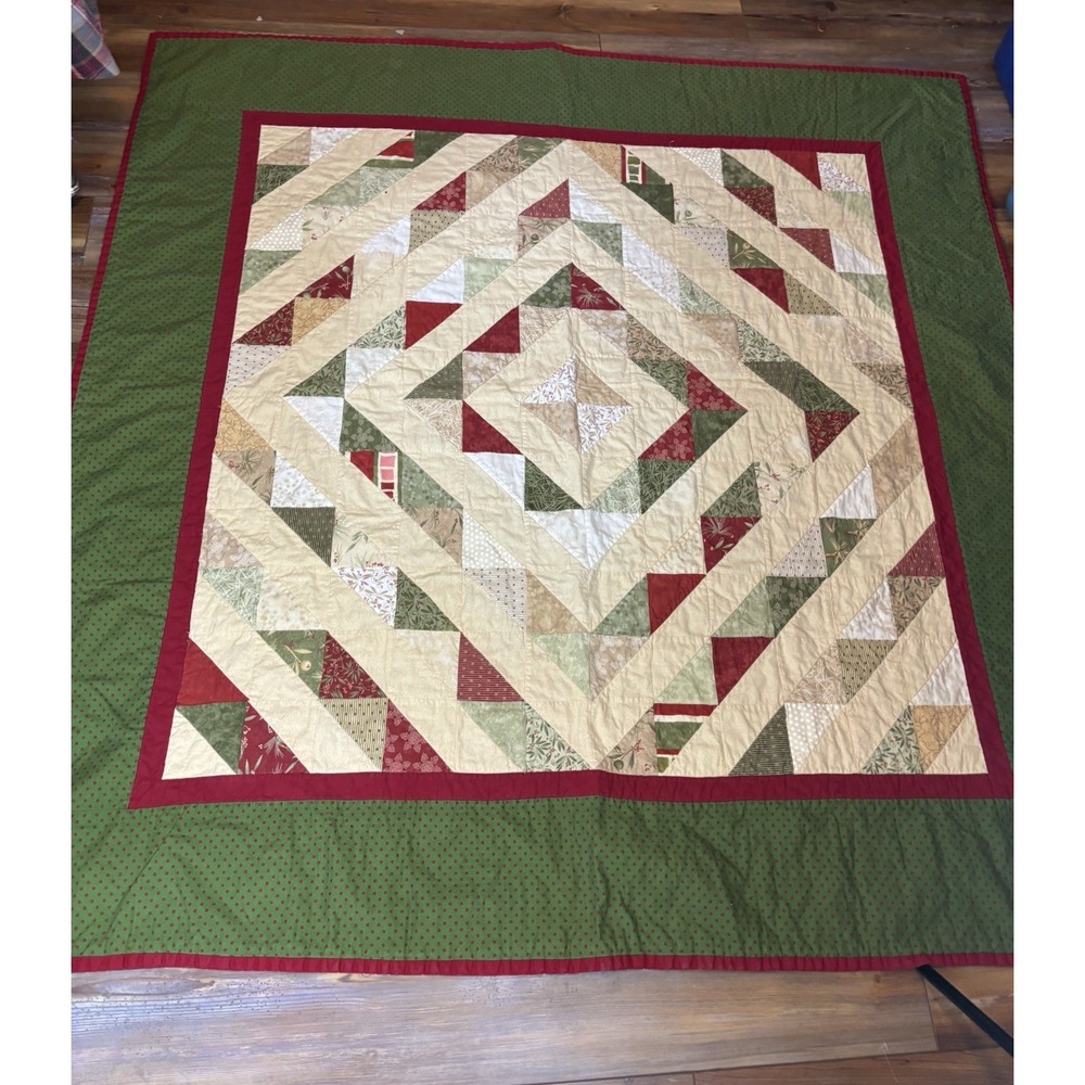 Handmade Chevron Pattern Quilt 64x62 Holiday Colors Machine Stitched